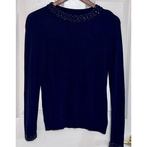 H&M Holiday Jeweled Embellished‎ Collar & Cuffs Blue Sweater Size Medium